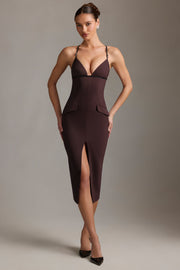 Oh Polly Dresses robe midaxi marron dos nu plongeant