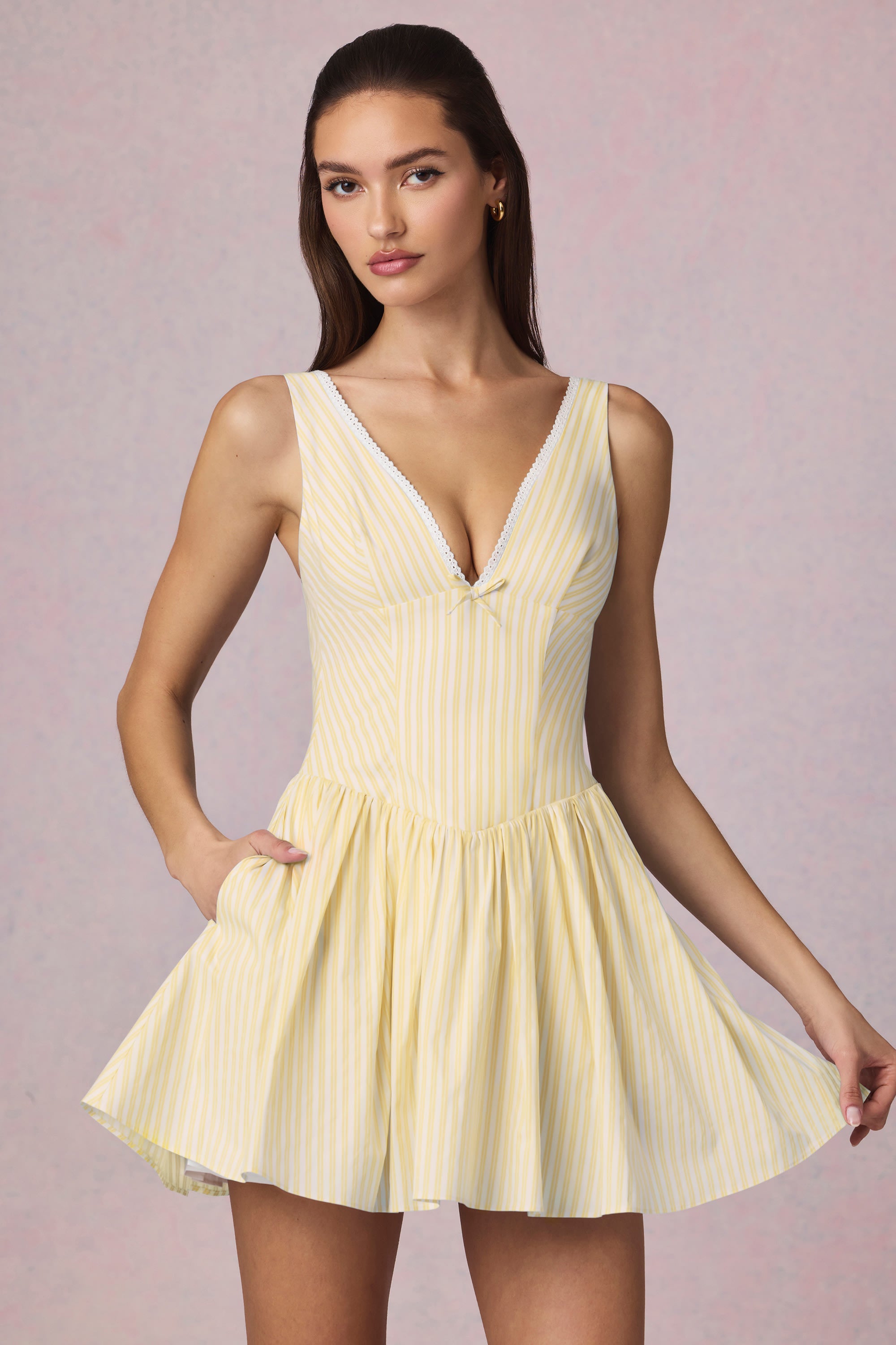 Oh Polly Marissa mini robe jaune rayé noeud coton