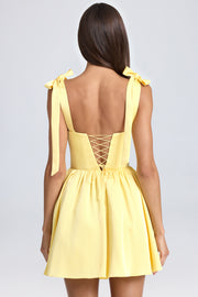 Oh Polly Draped Corset Mini Robe Jaune Satin Dos Lacé