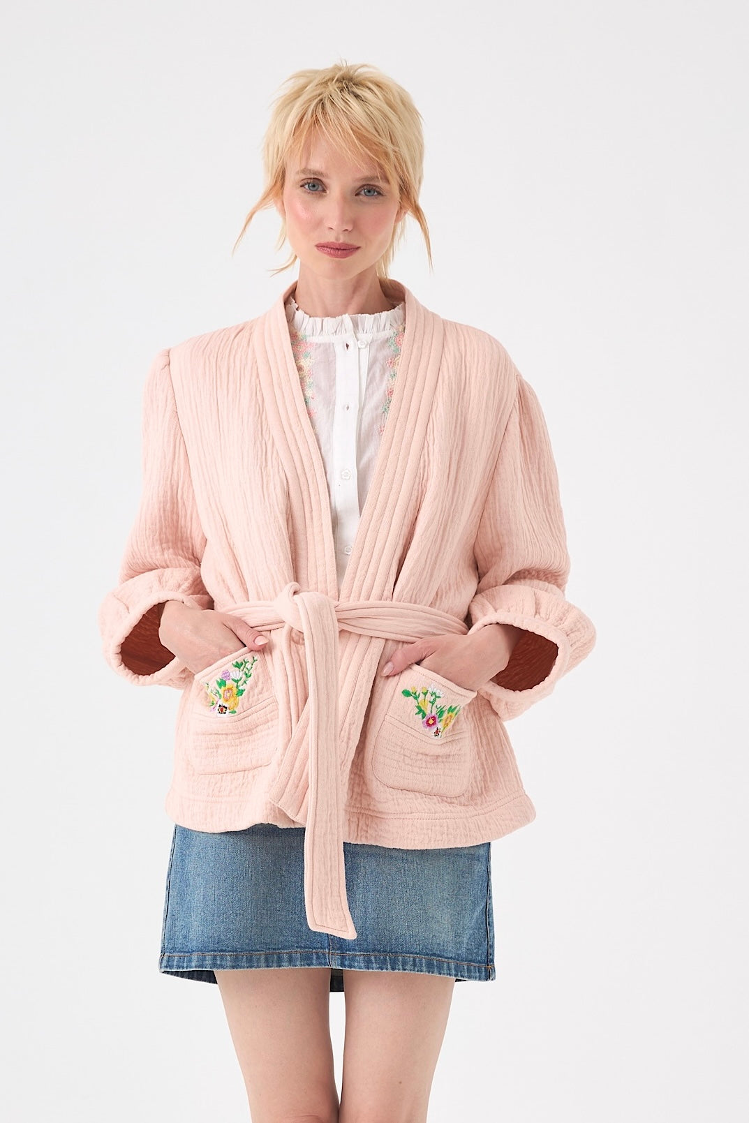 Chicosoleil Aurora Veste kimono rose romance S coton
