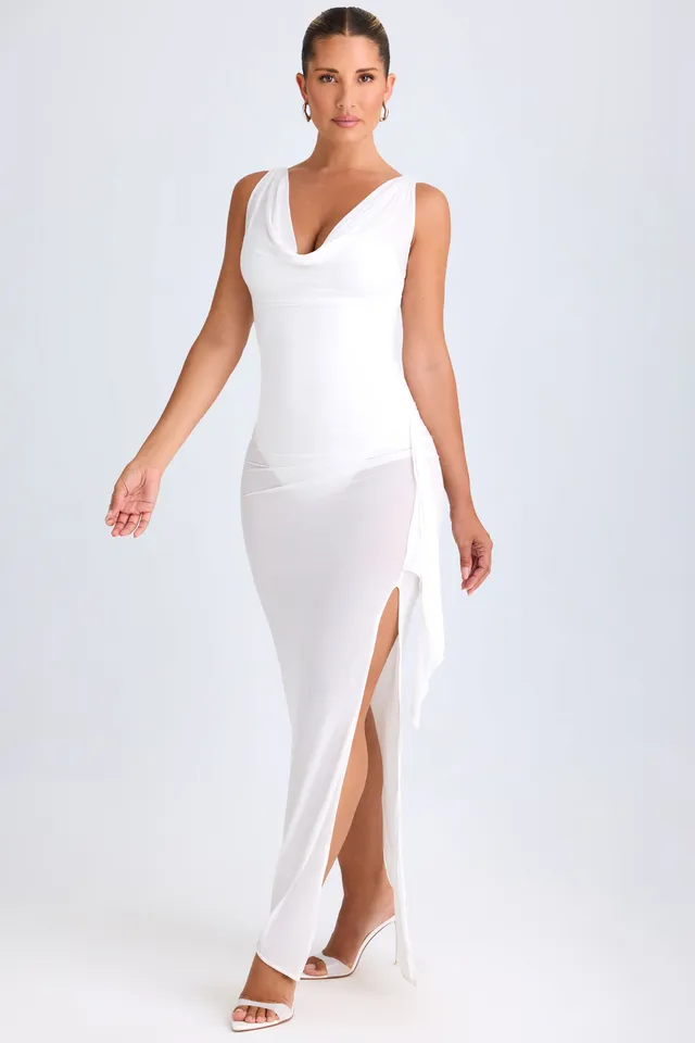 Oh Polly Deva Robe Midi Blanche Col Drapé Fente