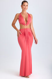 Oh Polly Omarosa robe maxi corail découpée jersey