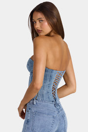 Oh Polly Tops 16521 top corset jean bleu denim stretch