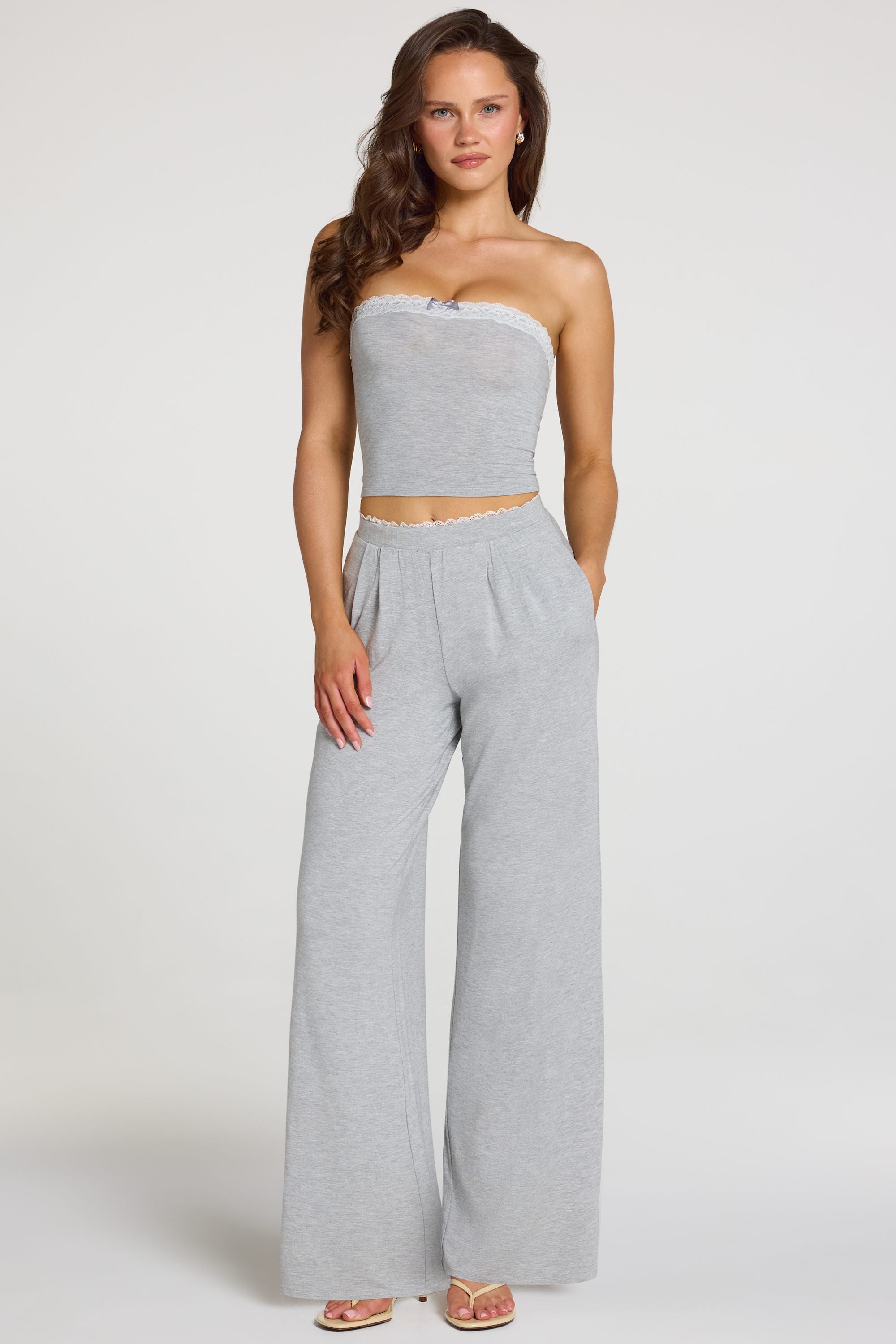 Oh Polly Reina pantalon large modal gris chiné
