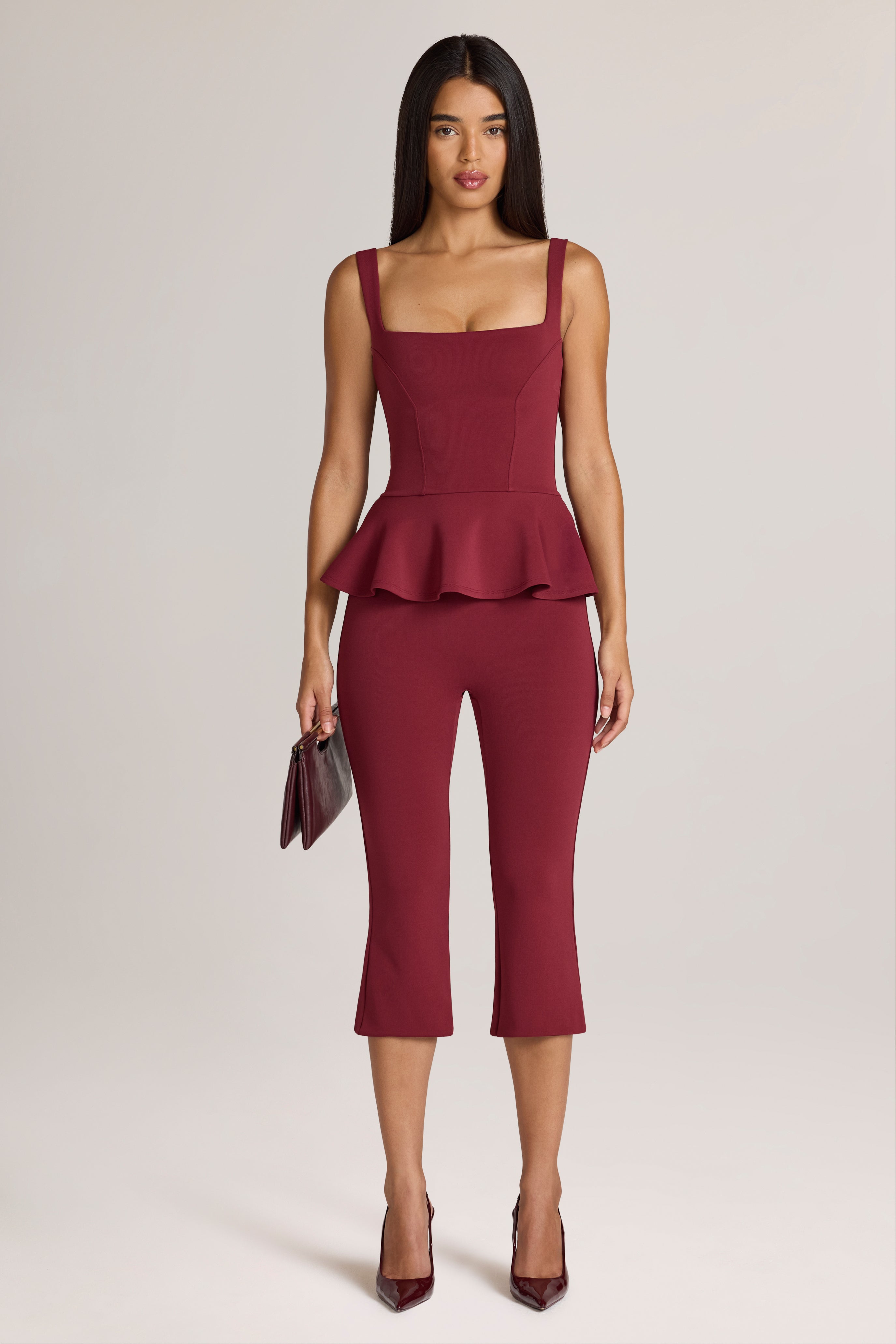 Oh Polly Geona pantalon capri ponte bordeaux stretch