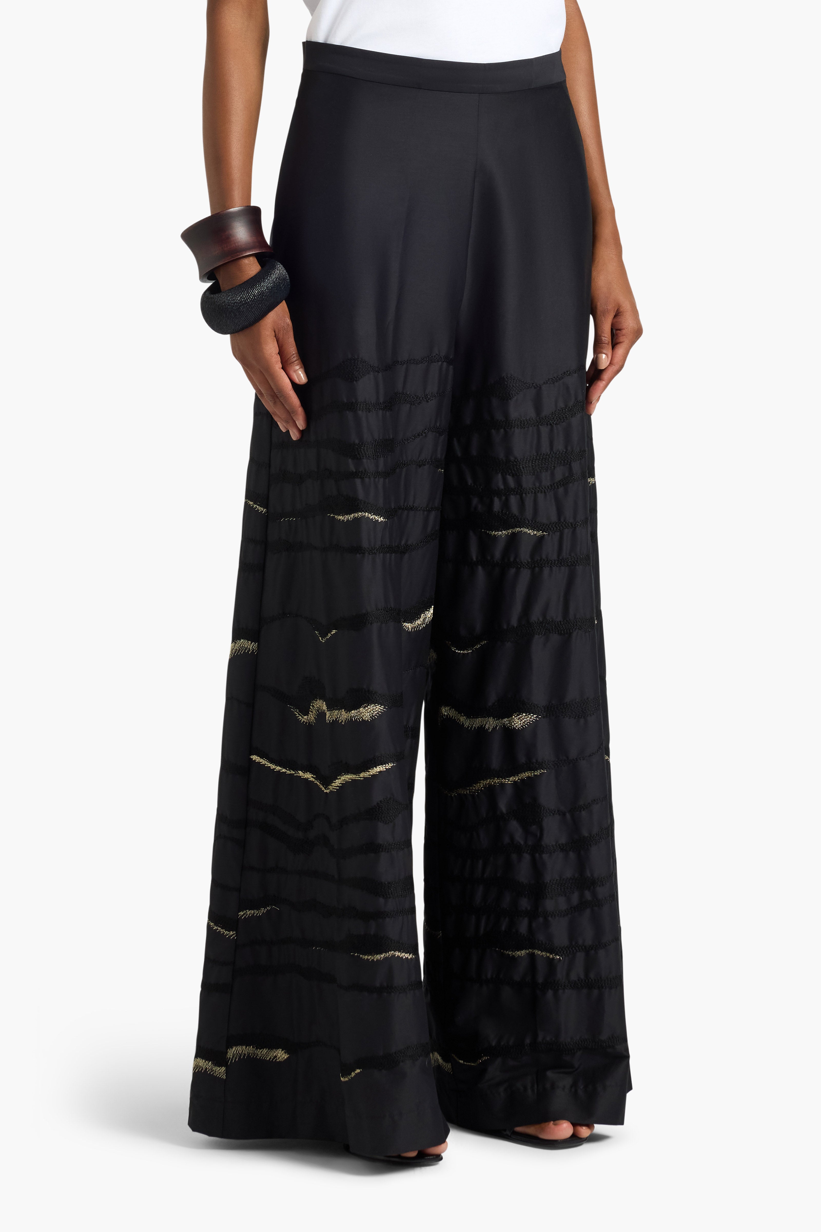 Liviana Conti Ilaria pantalon palazzo noir or taille 40