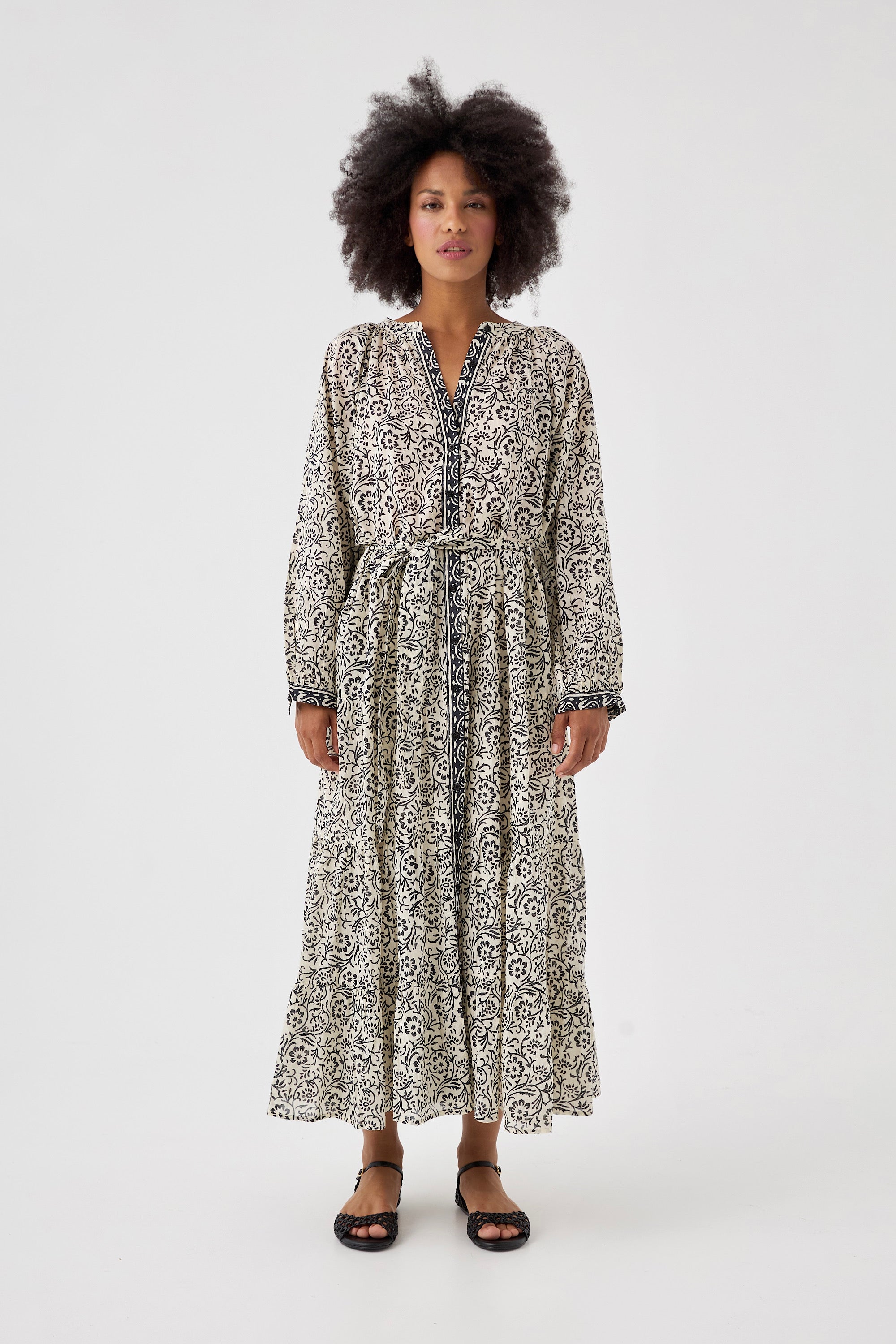 Chicosoleil Thelma robe longue coton fleurs de tiaré