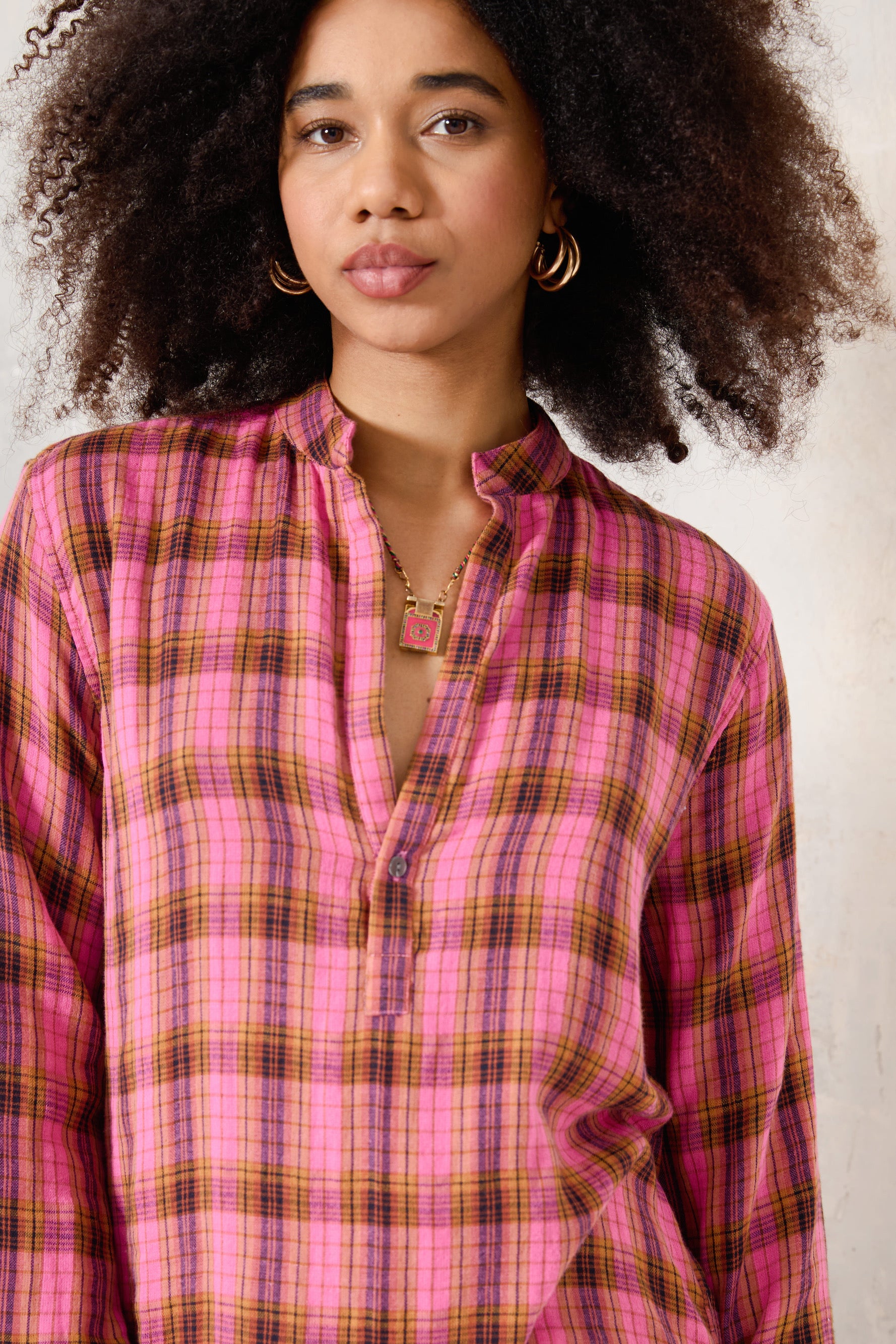 Chicosoleil Botega blouse coton rose à carreaux