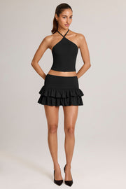 Oh Polly Azaria Jupe-Short Noir Volants Taille Mi-Haute Mini