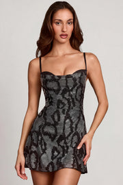 Oh Polly Embellished 14501 mini robe argent serpent strass