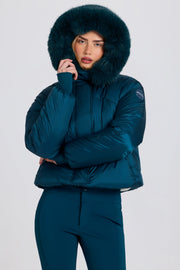 Oh Polly BT2391 veste ski cropped teal fourrure imperméable 18k