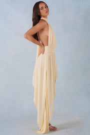 Oh Polly Dresses Halterneck Asymmetric Maxi Dress robe jaune