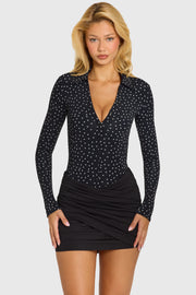 Oh Polly Zephyrine robe mini noire à pois manches longues
