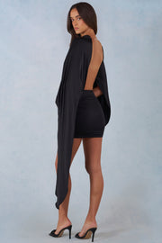 Oh Polly Cape mini robe jersey noire dos nu drapée