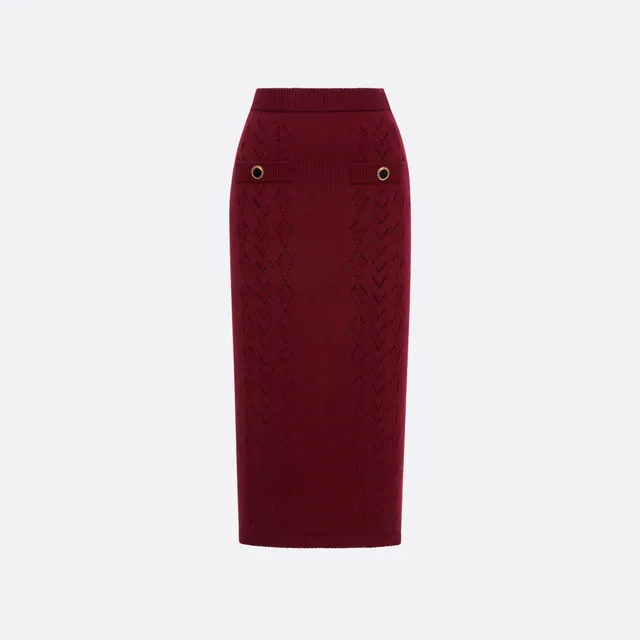 Alessandra Rich Merino Wool Lace-Knit Midi Skirt jupe bordeaux 36