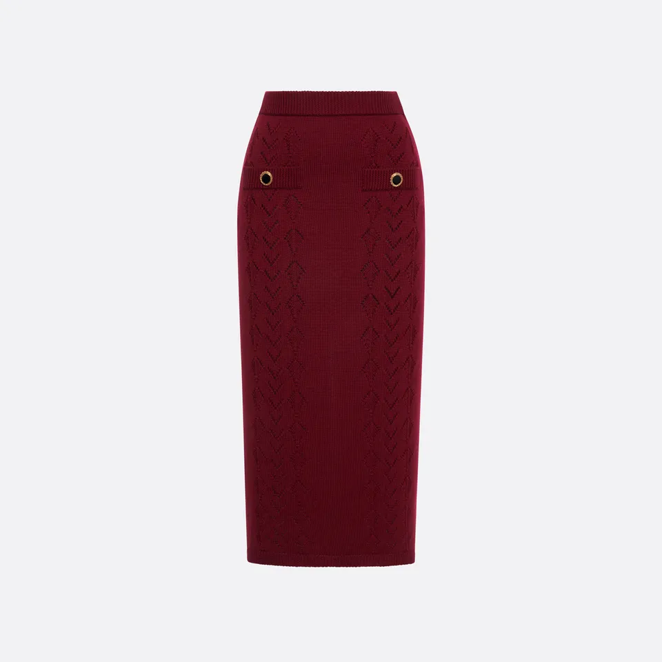 Alessandra Rich Merino Wool Lace-Knit Midi Skirt jupe bordeaux 36
