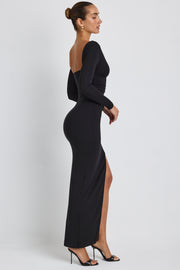 Oh Polly Marcela robe maxi noire modal fendue