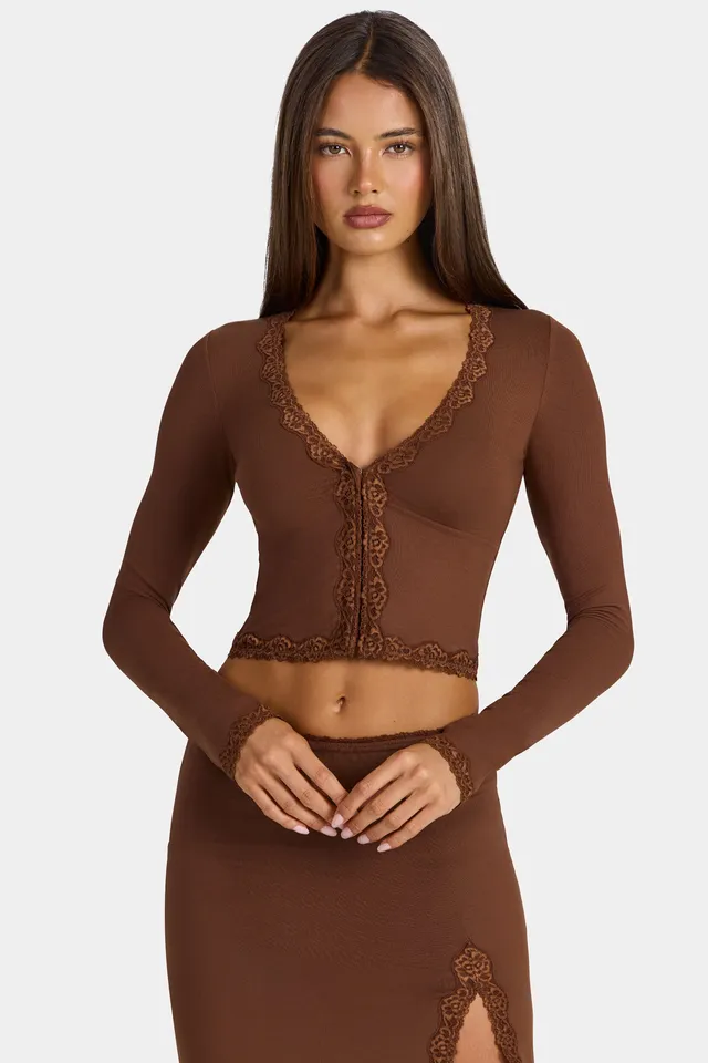 Oh Polly Mindy cardigan court marron modal dentelle