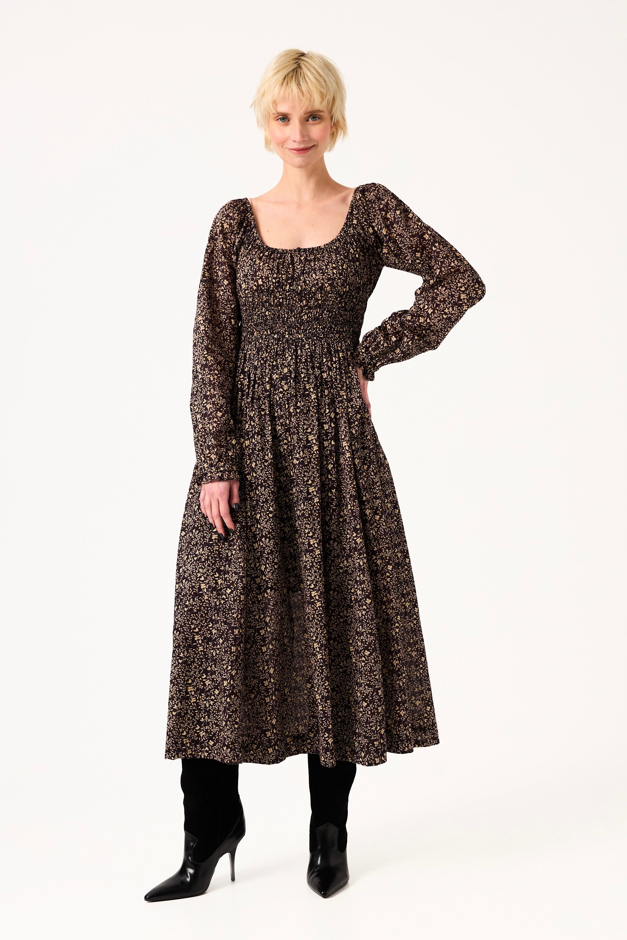 CHICOSOLEIL SUZUME robe midi coton black liberty XS-XL