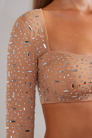 Oh Polly Embellished Giulia 7231 crop top almond strass