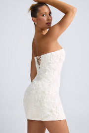 Oh Polly Azaelea robe mini bustier blanche satin fleurs