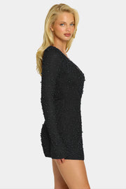 Oh Polly Chelsea Robe mini noire cache-cœur perlée