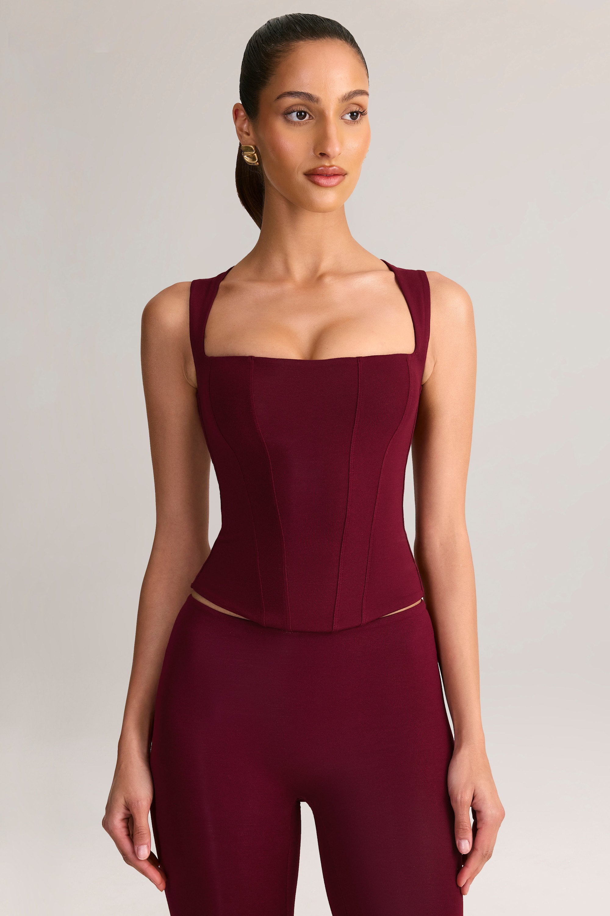 Oh Polly Vivee top bordeaux col carré moulant modal