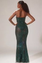 Oh Polly Marleni robe émeraude strass bustier sirène