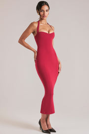 Oh Polly 15985 robe midaxi halter bustier rouge Cherry Red