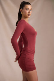 Oh Polly Eilise Robe mini manches longues rouge brique