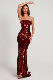 Oh Polly Nottola robe maxi bustier rouge sequins 3D