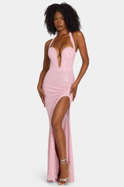 Oh Polly Embellished Sansel robe longue rose sequins