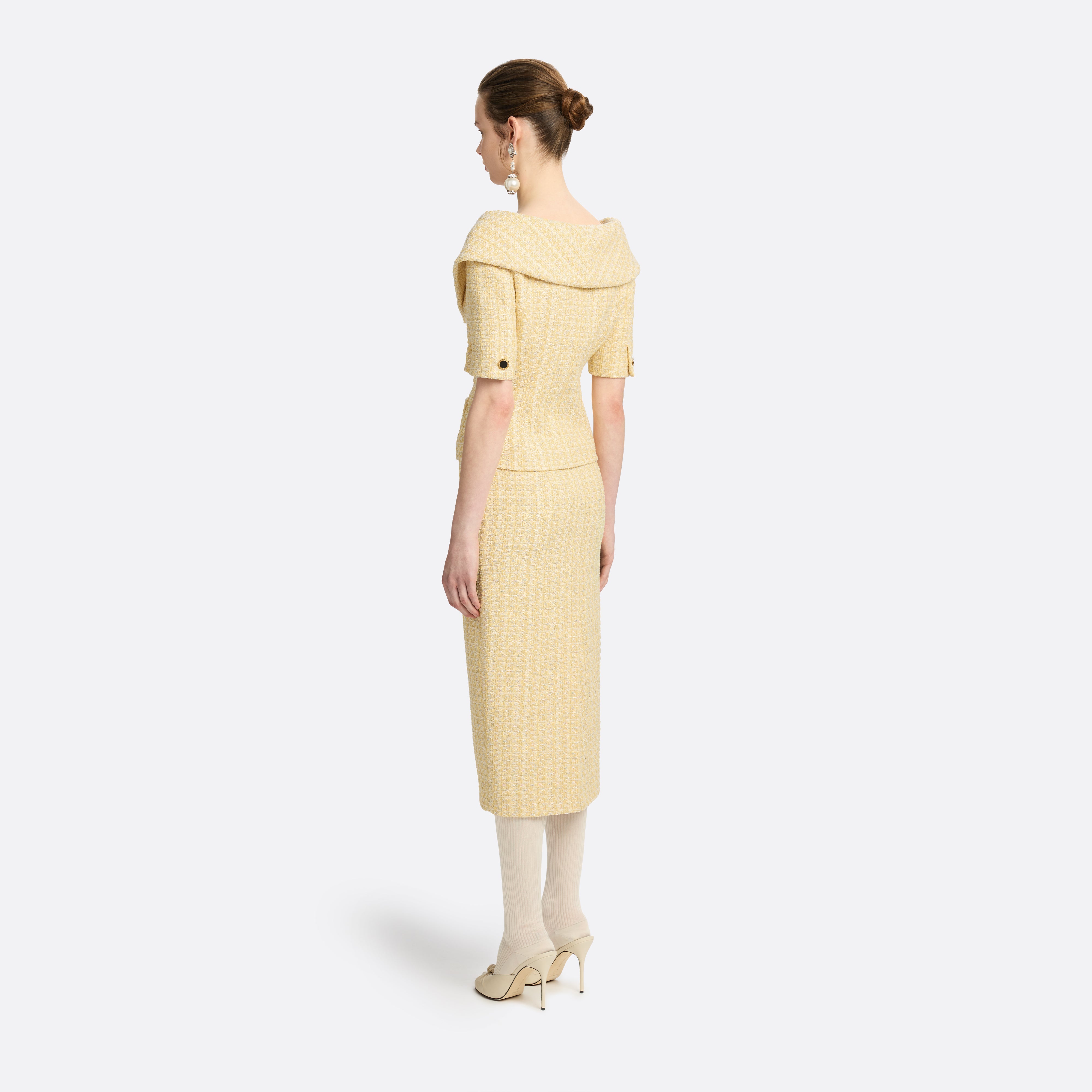 Alessandra Rich veste tweed sequins jaune épaules dénudées 38