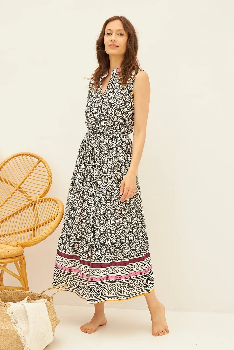 CHICOSOLEIL SALINA Robe Longue Noir Batik Coton