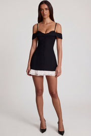 Oh Polly 14564B Robe Mini Noire Épaules Dénudées