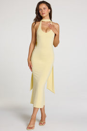 Oh Polly Giselle 16097 robe licou jaune pastel midaxi