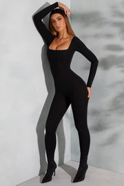 Oh Polly Delanie 3835 combinaison col carré noire bodycon