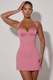 Oh Polly Lenore robe mini rose poudré col licou satin