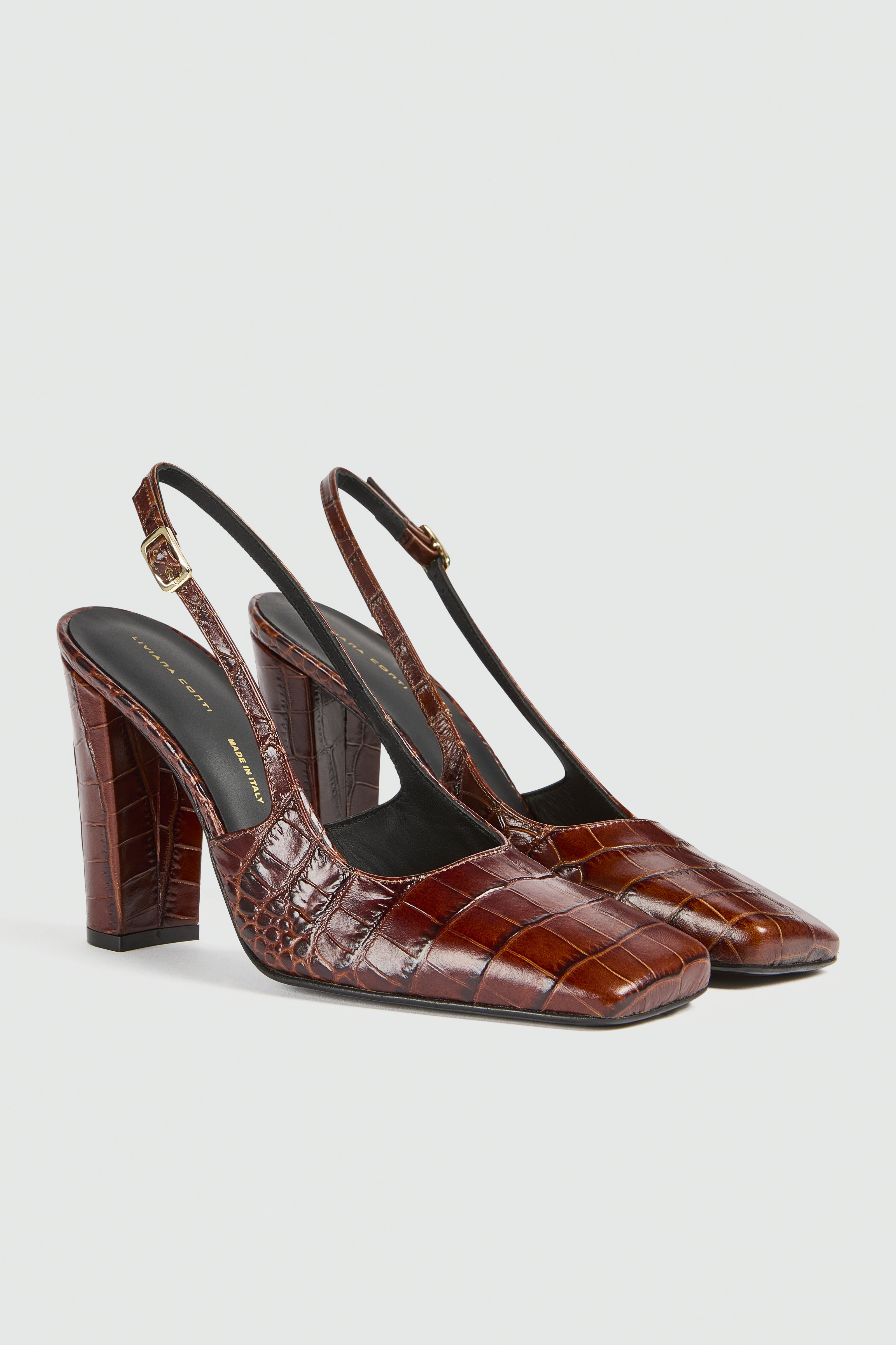 Liviana Conti Laisa Slingback Cuir Noir Croco Talon 90