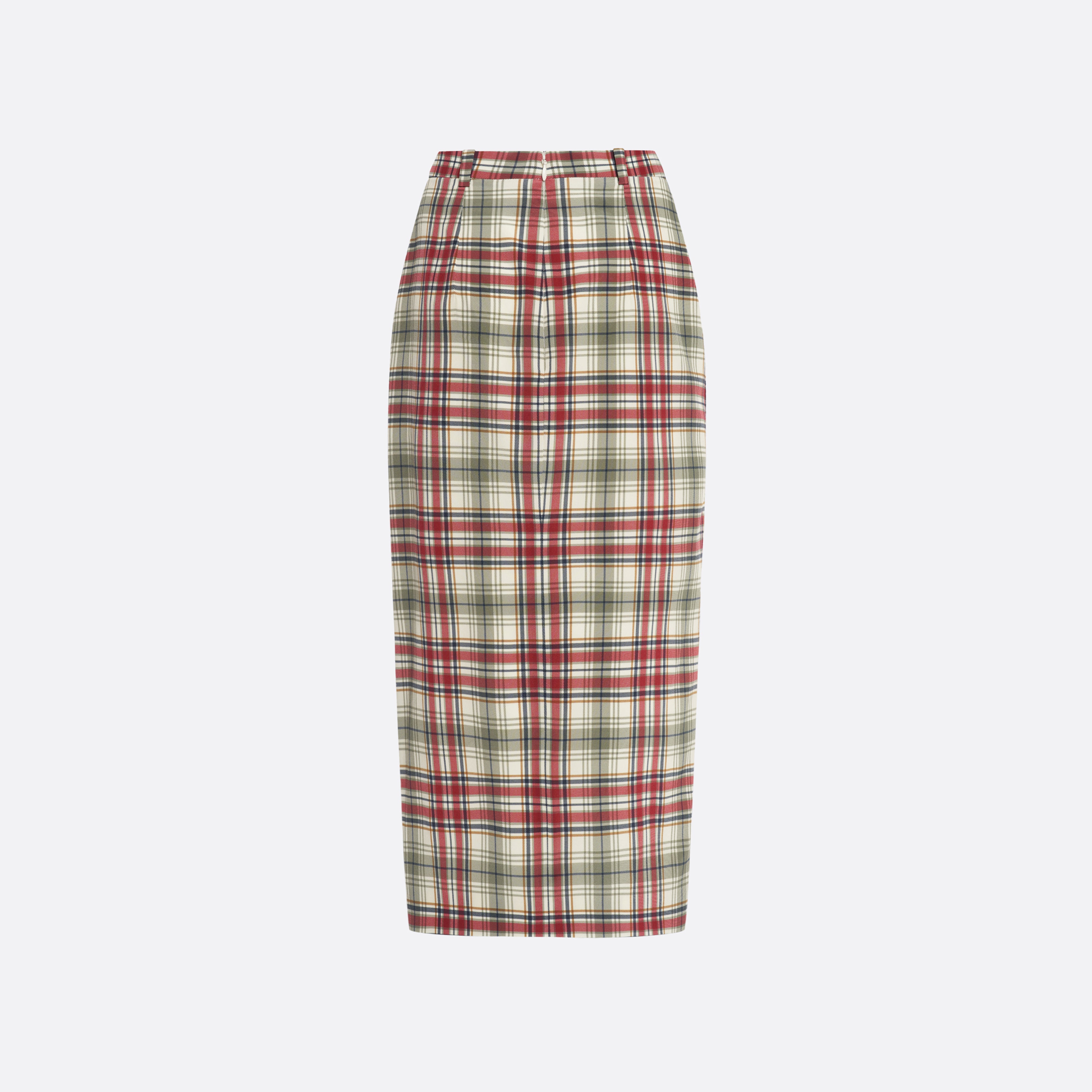 Alessandra Rich Tartan-Print Silk Midi Skirt jupe soie vert rouge 40