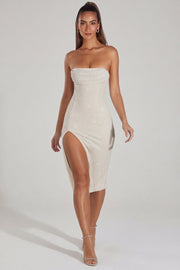 Oh Polly Embellished Verbier robe midi ivoire bandeau perlée