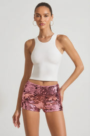 Oh Polly Embellished Mini Short Rose Sequins Fleurs 3D