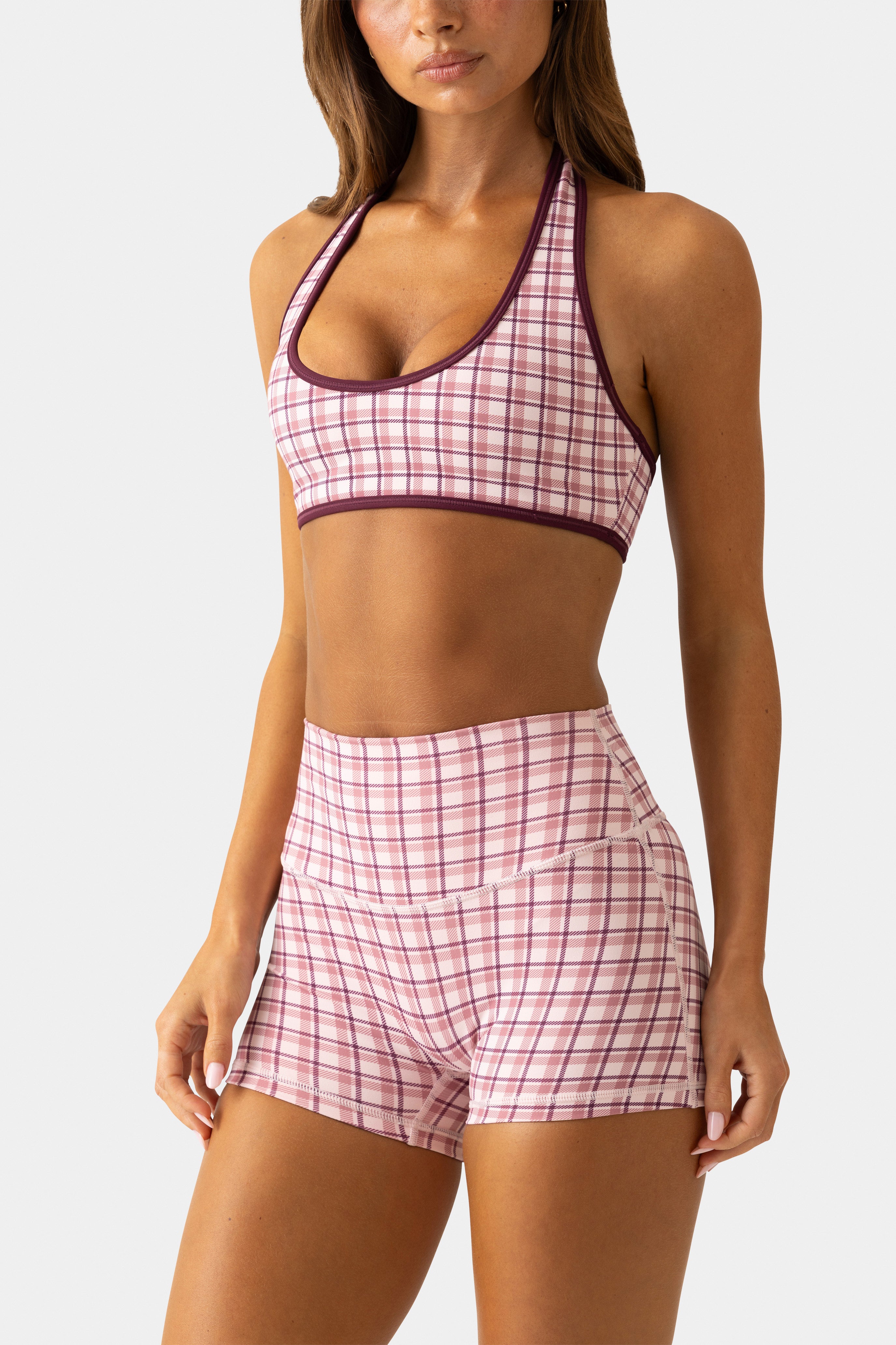 Oh Polly Bo+Tee Soft Active Mini Short Berry Plaid