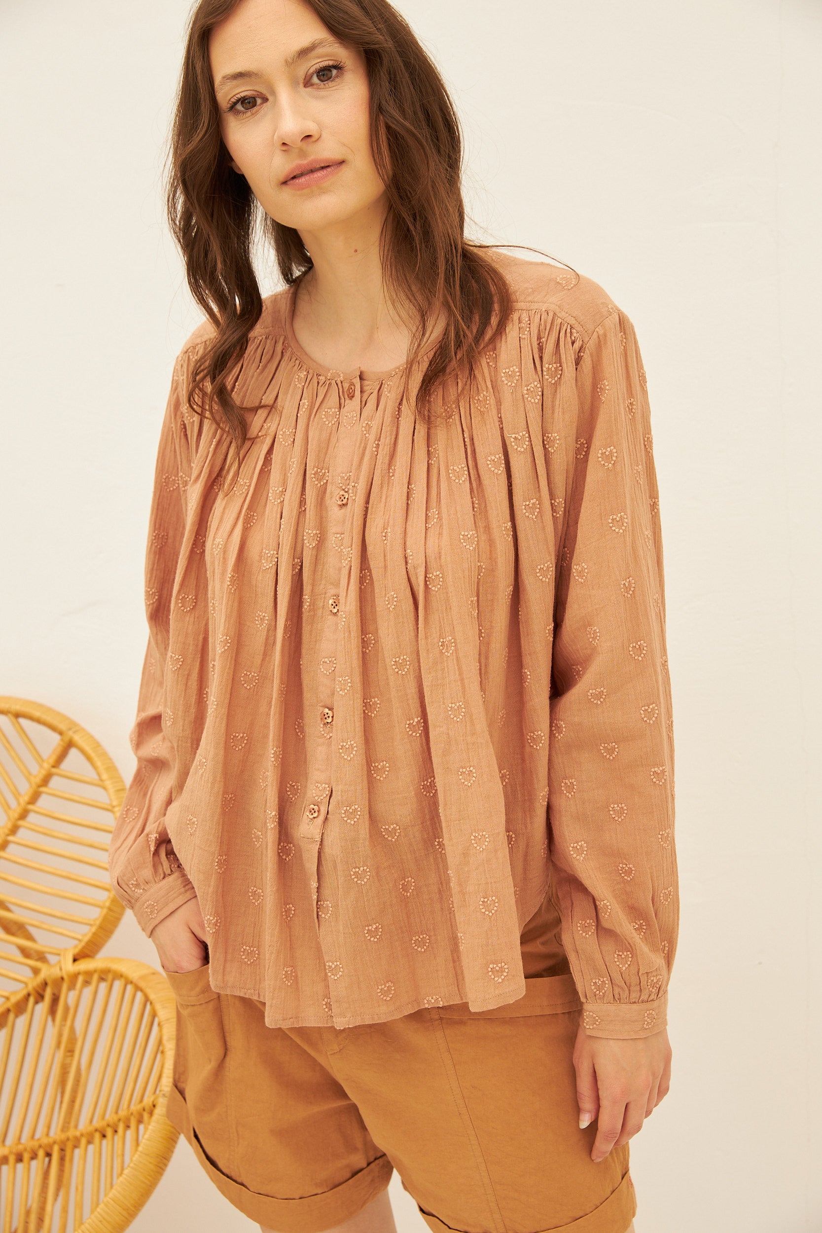 Chicosoleil Lolla chemise caramel broderie coton