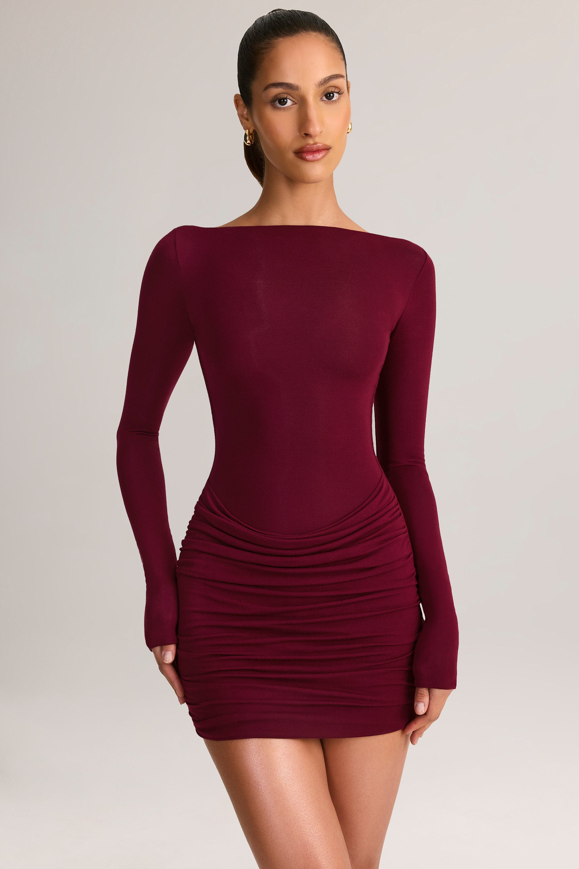 Oh Polly Eska 15460 robe bodycon bordeaux modal mini