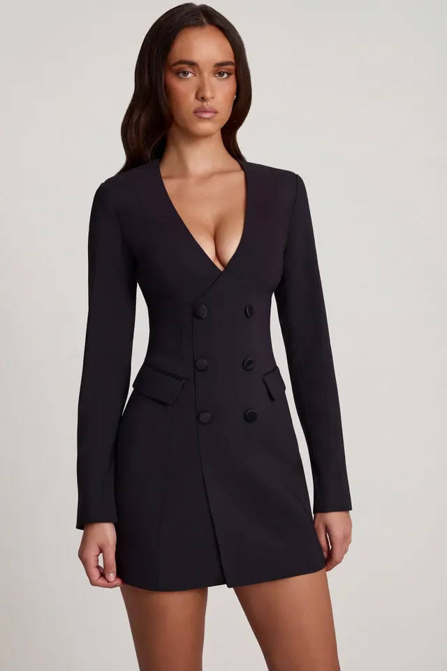 Oh Polly Samantae robe blazer mini noire col V