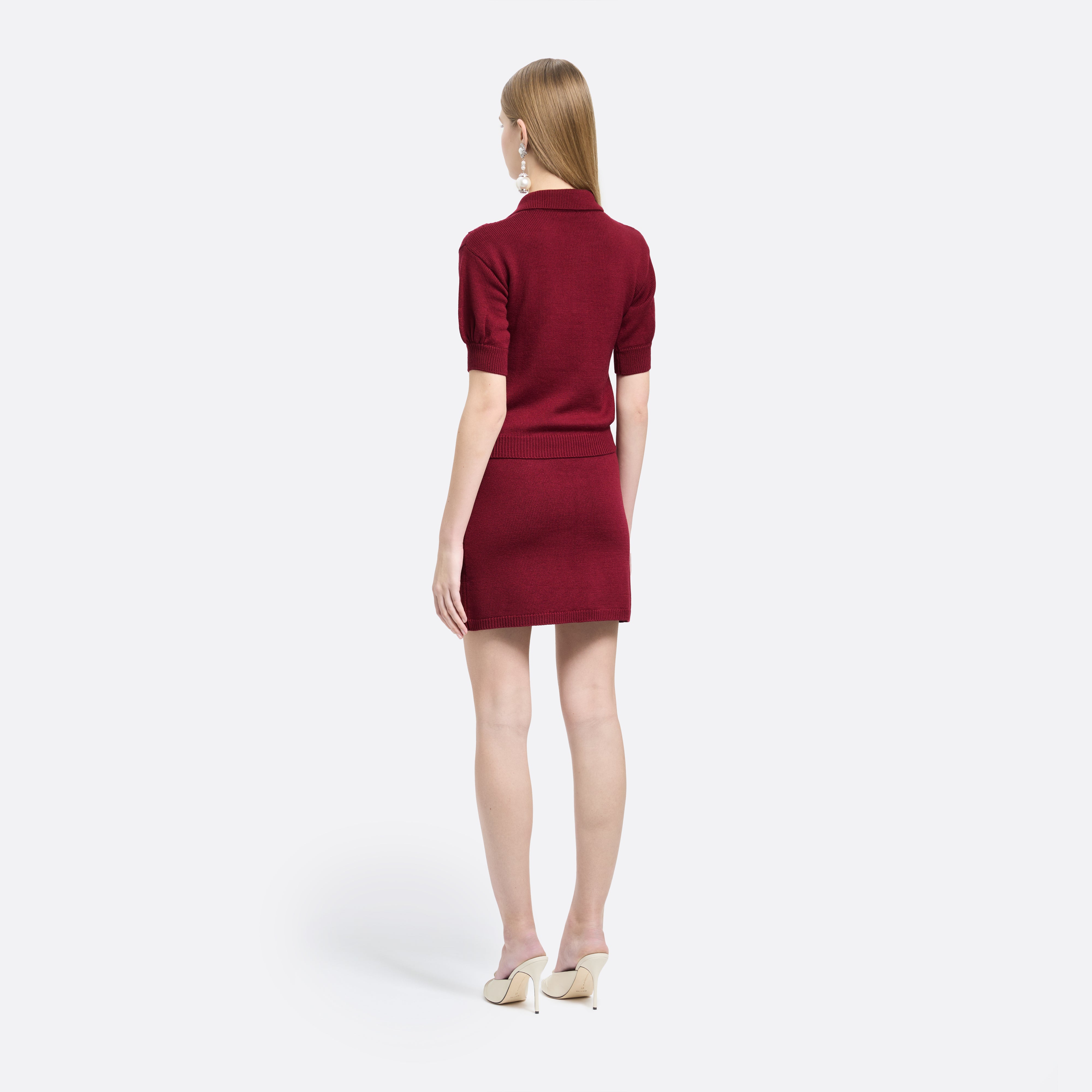 Alessandra Rich Skirts mini jupe laine bordeaux dentelle 38