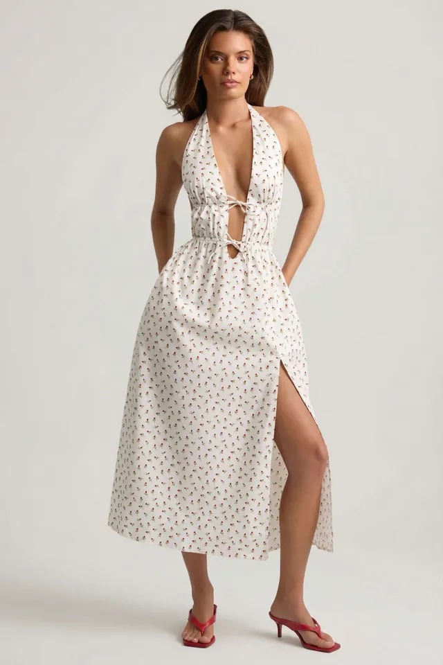 Oh Polly Robe Midaxi Rose Print Coton Dos Nu