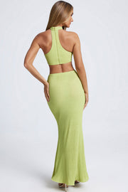 Oh Polly Skirts Ondine jupe longue vert olive volants fente