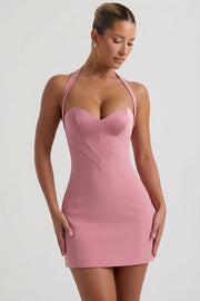 Oh Polly Lenore robe mini rose poudré col licou satin